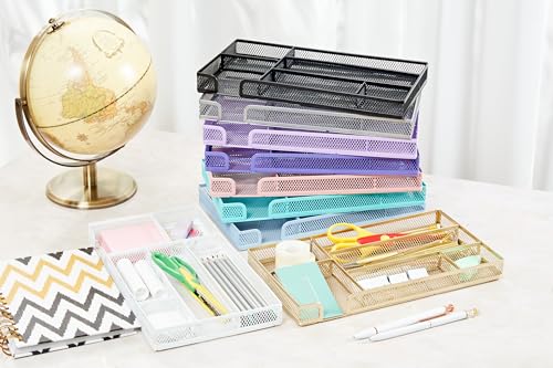 Annova Desk Drawer Organizer Tray for Office Organization - Metal Mesh - Storage Tray with Dividers for Pens, Desktop Accessories, Bathroom, Kitchen, Makeup and Office Supplies (Small, Purple) - color: Purple, size: Small