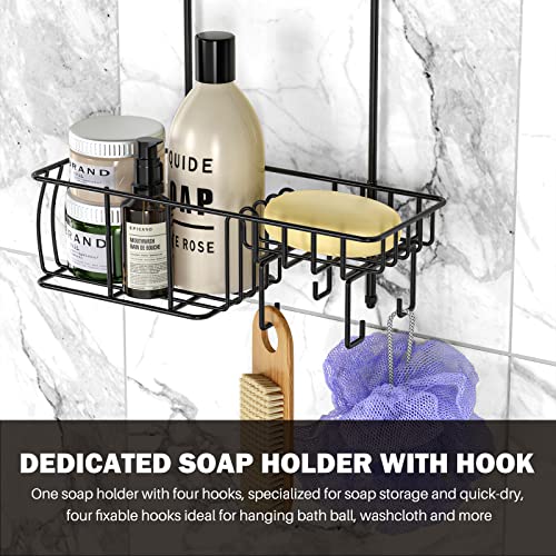Epicano Shower Caddy Hanging, Anti-Swing Over Head Shower Caddy Rustproof with Hooks for Towels, Sponge and More, Matte Black - color: Matte Black