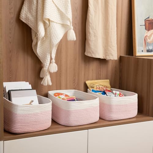 OIASKET Storage Baskets for Organizing 3 Pack, Woven Baskets for Shelves, Closet Organizer Bins Empty Gift Basket Toy Storage for Toys, Books, Towels, Clothes, 15"x11.42"x6.7", Pink - color: Pink