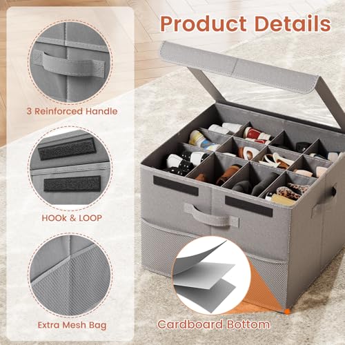 PHINOX Shoe Organizer for Closet, Fits 12-24 Pairs, Shoe Storage Bins with Clear Cover and Reinforced Handles, Foldable Shoe Storage Organizer, Space Saving Shoe Holder for Wardrobe, 1 Pack Gray - color: Gray, size: 1 Pack-17''L x 17''W x 12.5'' H