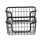 Amazon Basics Stackable Metal Wire Rectangular Storage Baskets for Kitchen, Bathroom or Pantry Organizing, 2 Count, Black
