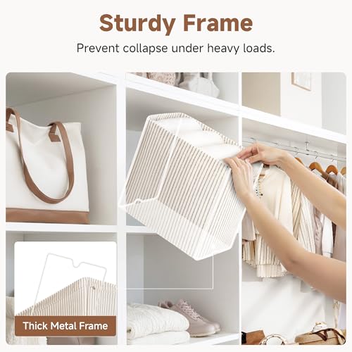 StorageWorks Narrow Storage Bins, Small Basket for Closet and Shelves, Rectangular Fabric Organizer with Handles, Toilet Paper Storage, Khaki and Beige Stripes, 2-Pack - color: Khaki and Beige Stripes, size: 10¾"L x 6 ½"W x 9¼"H