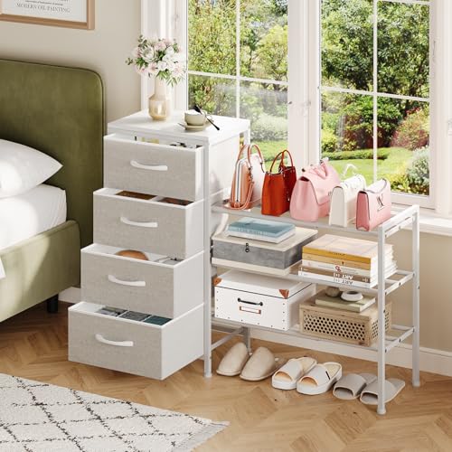Cidaziya Expandable Closet Organizers and Storage, 4 Drawer Dresser, White Fabric Storage Dresser, Clothes Shelves for Kids, Purse Organizer Small Shoe Rack for Closet Bedroom - size: 11.8"D x 43.4"W x 29.8"H (4 Drawers)