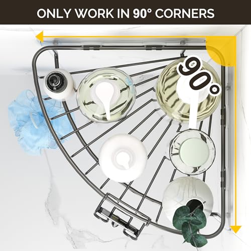 Orimade Corner Shower Caddy Stainless Steel with Hooks Wall Mounted Bathroom Shelf Storage Organizer Adhesive No Drilling 3 Pack, Grey Only for 90-Degree Corner - color: Grey
