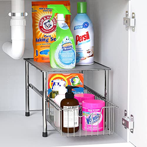 Simple Houseware Chrome Metal Stackable Storage Rack, 16.75 in L x 10.8 in W x 10.25 in H - color: Chrome