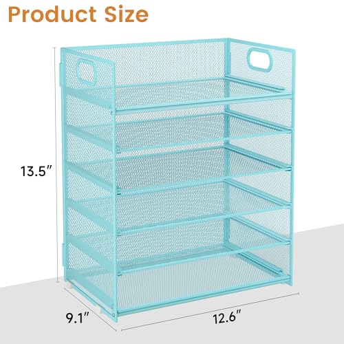 Subekyu 6-Tier Desk Paper Organizer, Desktop File Letter Tray with Handle, Document Sorter and Accessories Holder for Office, Home and School Workspace Organizers, Blue-2 Pack - color: 2 Pack 6-tier - Blue