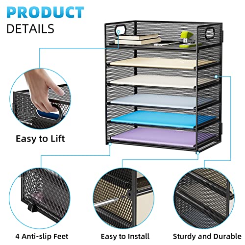 Marbrasse 6 Tier Paper Organizer Letter Tray - Mesh Desk File Organizer with Handle, Paper Sorter Organizer for Letter/A4 Office File Folder Holder - Black - color: 6 Tier - Black
