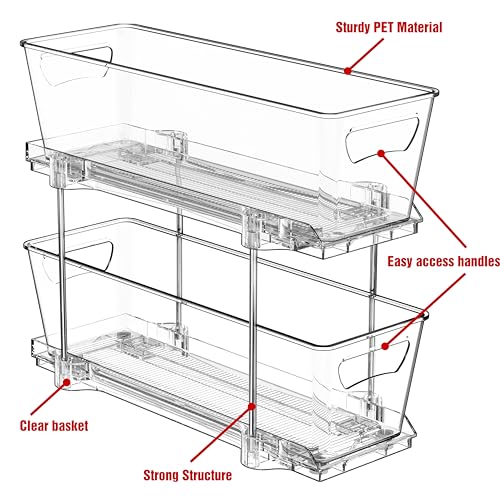 Simple Houseware 2-Tier Narrow Basket Drawer Cabinet Pull-Out Organizer, Clear