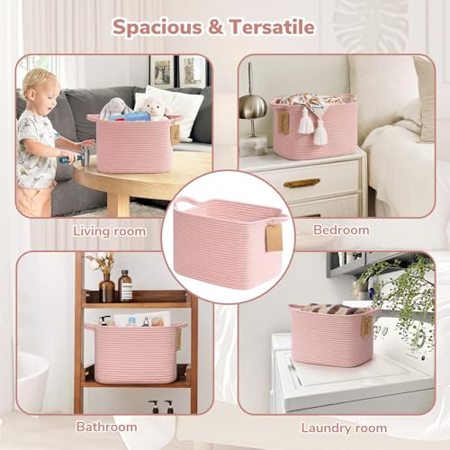 Goodpick Woven Storage Basket for Shelves, Small Baskets for Organizing, Rectangle Baby Nursery basket, Towel Baskets for Bathroom, Living Room, 13 x 10 x 9 Inches, Light Pink - color: Pink, size: 13"L x 10"W x 9"H