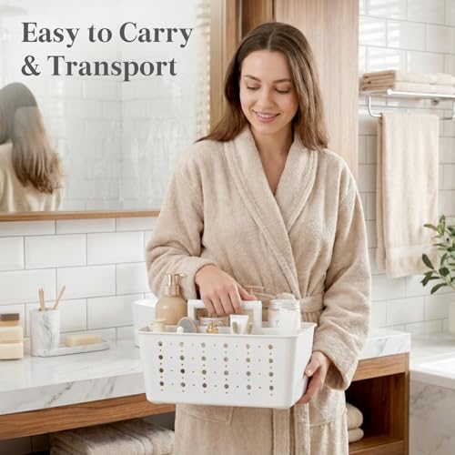 Lifewit Shower Caddy Portable, Cleaning Supplies Caddy Organizer with Handle and Adjustable Dividers, Plastic Shower Basket for Dorm Room Essentials, College, Bathroom, White, 1 Pack - color: White