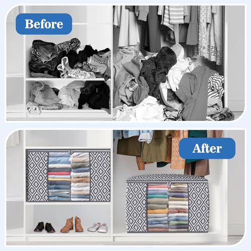 StorageTastic Direct 100L, 3 Pack, Storage Containers, Large Clothes Storage Bins Foldable Organization and Storage Bags with Reinforced Handle, Clear Window for Bedding, Blankets, Clothing, Grey - color: Grey, size: 3 x 100L