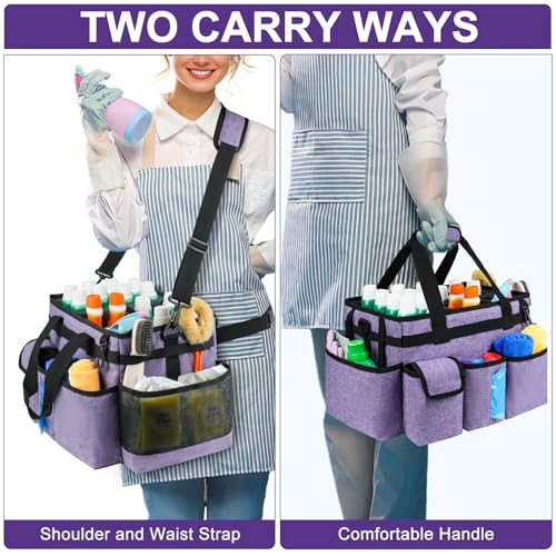Cleaning Caddy Bag,Large Cleaning Supplies Organizer with Handle for Housekeepers,Purple - color: Purple, size: Large