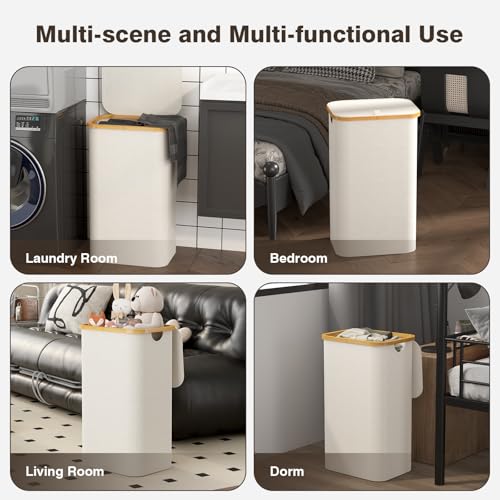 100L Laundry Hamper with Lid, Large Laundry Basket with Bamboo Handles, Clothes Hampers for Laundry with Removable Bag, Dirty Clothes Hampers for Bedroom Aesthetic, Beige - color: Beige