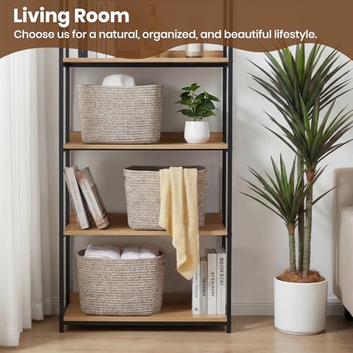 Storage Baskets for Organizing, 14 x 10 x 9” Closet Shelf Woven Baskets, Square Bins with Handles, Cotton Rope Basket for Toys, Clothes, Office, Room, Brown 3 Pack - color: Brown, size: 3pcs