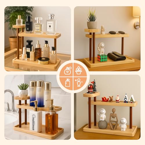 Bathroom Countertop Organizer,Vanity Organizer and Storage for Cosmetic Skincare Perfume, Ideal Storage Solution for Perfumes, Cosmetics, Spices, Handmade Toys, Office Supplies. - color: wooden color