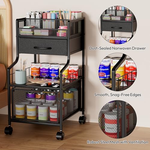 SWTYMIKI Rolling Under Desk Storage - Storage Cart with Drawers & DIY Divider - Art Cart Organizer on Wheels - Craft Rolling Utility Cart for Office, Craft Room & Studio Black - color: Black