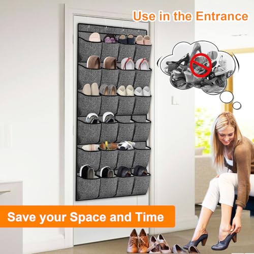 homyfort Over the Door Shoe Organizer, Hanging Shoe Rack Storage Holder with 24 Large Pockets for Closet Door, Men Women Kids Shoes, Cruise (Black) - color: Linen-like Black, size: 1 Pack 24 Pockets