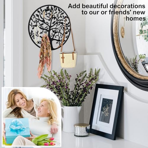 Round Decorative Home Key Holder Wall Mount, Metal Tree Car Key Rack for Wall Organizer for Keys, Wallets, Hats, Used for Decor for House Entryway, Kitchen, Garage, Office (12" Black) - color: 12" Black