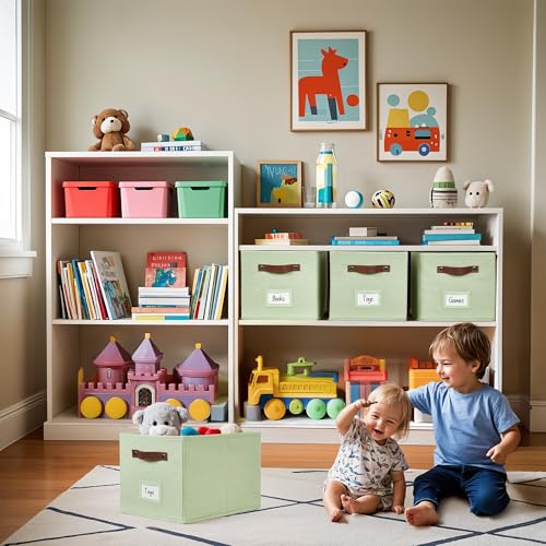 DECOMOMO Storage Baskets for Shelves - Large 15"x11"x10" Foldable Fabric Storage Bins, Baskets for Organizing with Labels (Green, 4pcs) - color: Green