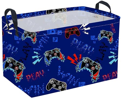 Rectangular Game Basket for Boys,Game Storage Bin,Boy Storage Basket,Collapsible Storage Bin,Gift Organizer, Shelf Baskets,Boy Room Decor(Blue Game) - color: Navy Blue Game