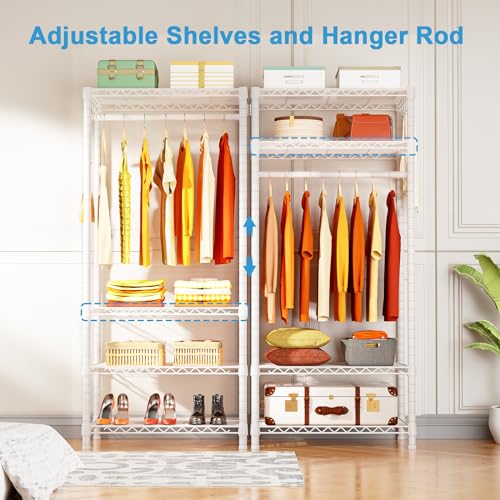 Ulif H4 Mini Portable Closet, 4 Tiers Freestanding Clothing Garment Rack for Small Space, Metal Clothes Wardrobe System for Bedroom, 23.6" W x 14" D x 76.4" H, Load 502 lbs, White - color: White, size: H4 Mini