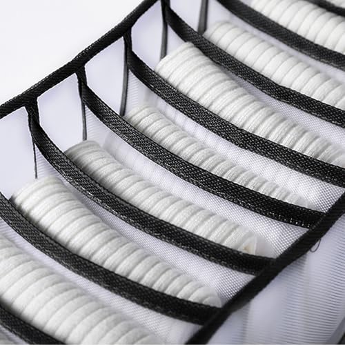 7-Compartment Underwear Storage Box with Breathable Nylon Mesh, Foldable Drawer Organizer for Socks, Lingerie, and Small Clothing Items - color: Black, size: 7 Cell