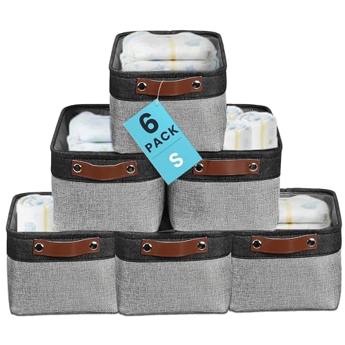 OrganiHaus Small Fabric Storage Baskets 6 Pack, 12x8in Cloth Storage Bins for Shelves, Small Baskets for Organizing Pantry Closet, Canvas Shelf Baskets, Gray/Black - color: Gray / Black, size: Small - 6pc