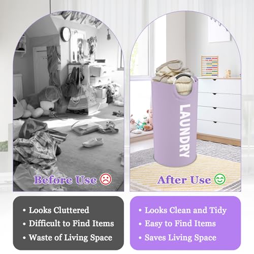 2Pack 95L Purple Collapsible Laundry Basket for Students, Large Laundry Hamper with Handles, Portable Dirty Clothes Hamper, 600D Oxford Fabric Storgae Basket for Bathroom, Dorm - color: 2Pcs Purple, size: L-95L