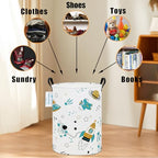 LANGYASHAN Storage Bin, Canvas Fabric Collapsible Organizer Basket for Laundry Hamper,Toy Bins,Gift Baskets, Bedroom, Clothes,Baby Nursery (Round space astronaut) - color: A Space astronaut
