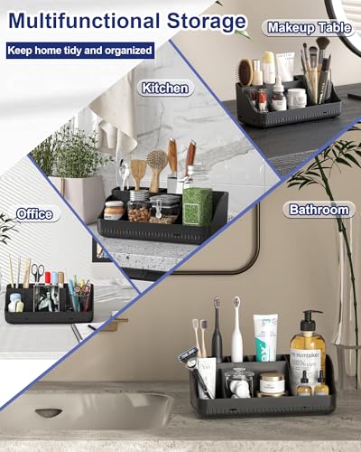 Bathroom Counter Organizer and Storage, 7 Slots Detachable Toothbrush Holders for Bathrooms, Anti-Slip Electric Toothbrush and Toothpaste Holder Countertop Vanity Organizer Accessories for Adults Kids - color: Black