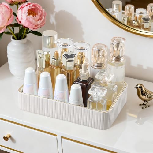 Desk Organizer Tray, PU Leather Nightstand Organizer Perfume Valet Tray for Men Women, Decorative Vanity Trays Trinket Dish Key Bowl for Entryway Table (Ivory, Medium) - color: Ivory, size: 10.2" x 6.7" x 2.2"
