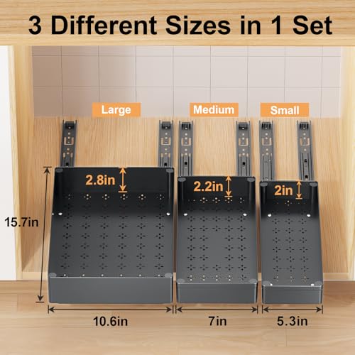 Delamu 3 Pack Pull Out Cabinet Organizer, 15.7" Deep Pull Out Drawers for Cabinets, Slide Out Drawers for Kitchen Cabinets, Bathroom Cabinet Organizer, Pantry (Black) - color: Black
