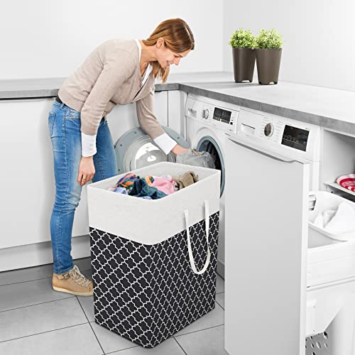 StorageRight Laundry Basket Hamper Large Collapsible Laundry Hamper with Easy Carry Handles，Freestanding Clothes Hampers for Laundry, Bedroom, Dorm, Clothes, Towels, 100L, Clover Black - color: Clover Black, size: 100L