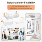 Expandable Drawer Organizer-Adjustable Shallow Tray, 11" to 19" Width,1.97" Height, Clear Plastic Storage for Bedroom, Living Room, Kitchen/Bathroom/Office/Cosmetic/Tools/Cutlery/Stationery