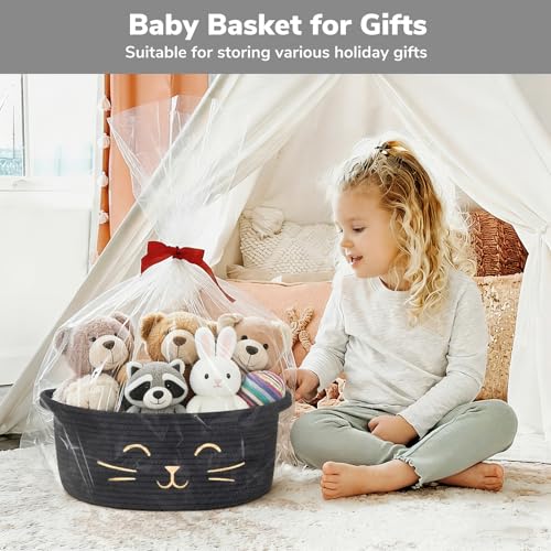 Cat Toy Basket, 13.8" x 6" Black Woven Basket for Gifts, Decorative Storage Basket for Nursery Living Room, Pet Dog Toy Storage - color: Black, size: 13.8"W x 6"H