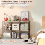 Hencawima 4-Tier Stackable Closet Organizers and Storage, Dual-Layer Reinforced Clothing Cube Shelves with Wood Tops, Sturdy Clothes Storage Bins & Shelf Basket for Wardrobe, Closet Organizer System