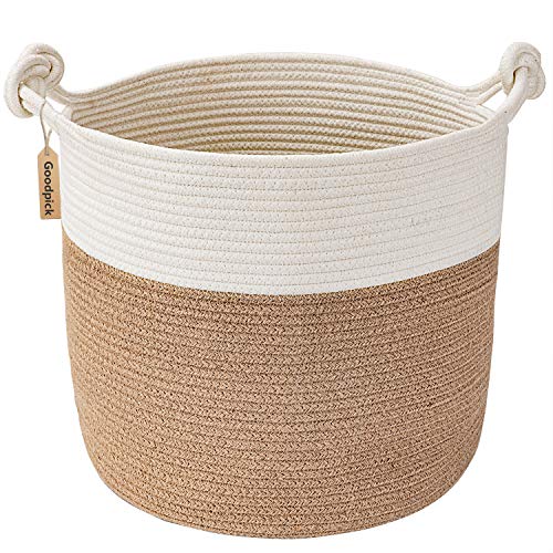 Goodpick Cotton Rope Storage Basket, 15 x 14.2 Inches Jute Woven Basket for Blankets Clothes Organizing, Baby Laundry Baskets Toy Storage With Handle, White Jute - color: White Jute, size: 15 × 14.2 inches
