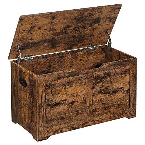 VASAGLE Storage Chest, Storage Trunk with 2 Safety Hinges, Storage Bench, Shoe Bench, Rustic Style, 15.7 x 31.5 x 18.1 Inches, for Entryway, Bedroom, Living Room, Rustic Brown ULSB063T01 - color: Rustic Brown, size: 31.5"W