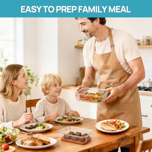 Vtopmart 2Pack 1500ml/50.7oz Large Glass Storage Containers with Lids, Meal Prep Food Container Set with Snap Airtight Lid for Baking, Microwave, Oven, Leak Proof, for Freezer, Dishwasher, Grey - color: Grey, size: 50.7oz