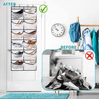 2 Packs Over the Door Shoe Organizer, 24 Extra Large Mesh Pockets Hanging Shoe Boots Rack Holder, Closet Hanging Organizers for Storage Sneakers High Heeled Shoes Slippers (White) - size: 24 Pockets