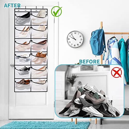 2 Packs Over the Door Shoe Organizer, 24 Extra Large Mesh Pockets Hanging Shoe Boots Rack Holder, Closet Hanging Organizers for Storage Sneakers High Heeled Shoes Slippers (White) - size: 24 Pockets