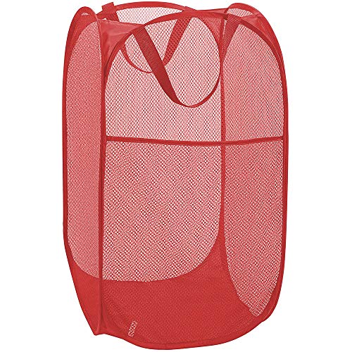 Larpur Popup Mesh Laundry Basket, Collapsible and Portable Clothes Washing Laundry Hamper with Reinforced Carry Handle (Red) - color: Red