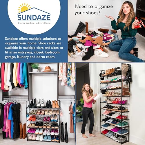 Sundaze Shoe Rack - 10 Tier Metal Shoe Rack for Front Door Entrance, Sturdy Tall Shoe Organizer for Closet, Bedroom, Entryway, Garage, Black Metal Shoe Shelf, Holds Up to 50 Pairs