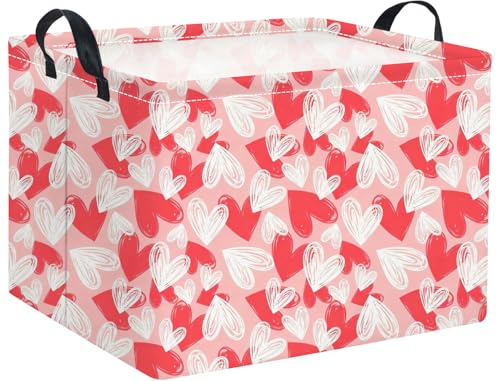 HIYAGON Rectangular Valentines Basket Fabric Storage Bin Storage Boxes Collapsible Storage Basket for Clothes Books Shelves Basket(Pink White Heart) - color: Pink White Heart