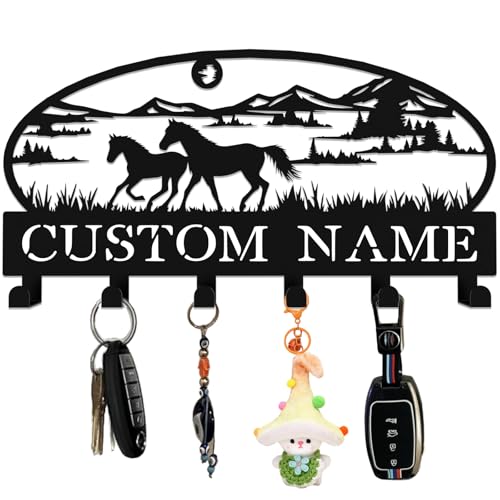 Personalized Galloping Horse Key Hook Wall Mount,Fashion Wall Key Holder of Galloping Horse in Mountain Landscape,Metal Key Rack for Wall Decor,Office,Entryway - color: Galloping Horse
