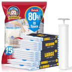 BoxLegend Vacuum Storage Bags with Large Hand Pump 15 Combo (1X-Jumbo, 2 Jumbo, 5 Large, 5 Medium, 2 Small) Thickened Vacuum Seal Bags for Clothing Pillow Comforters Bedding,1 Large Pump - size: 15 Combo