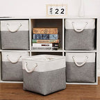 Cube Storage Bins, 6 Pack Collapsible Fabric Storage Cubes, 11 Inch Cube Organizer Bins with Handles (White/Gray) - color: white grey