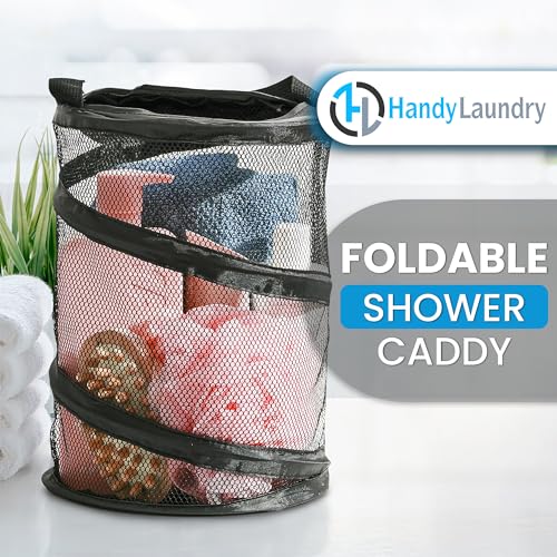 Handy Laundry Foldable Shower Caddy - Collapsible, Portable, Drainage Hole, Carry Handle, Large Compartments, Great Organizer for Camp, Travel, Gym, and Dorm (Black) (Pack of 2) - color: Black, size: Large (Pack of 2)