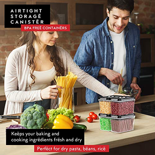 DWËLLZA KITCHEN Airtight Food Storage Containers - Pantry Snacks Kitchen Container, Baking Supplies, 4LB Sugar & Flour Canister - 4 Pc Set All Same Size - Clear Plastic BPA-Free - Keeps Fresh & Dry - color: 03 Set of 4 - 2 Liters