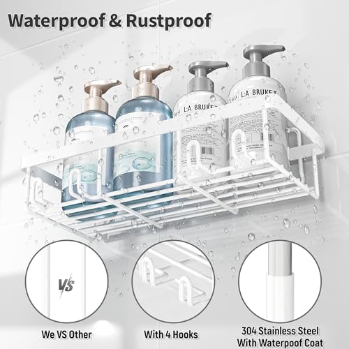 Liuoud 10 Pack Shower Caddy Organizer Rack Shelf for Inside Shower, Self Adhesive Wall Storage Basket Rustproof Stainless Steel Shampoo Holder Bathroom Accessory Decor Set, White - color: White